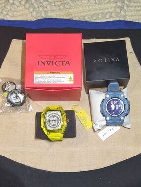Invicta Racing Yellow Transparent Tonneau-Style Watch & Activa Sport Watch $75